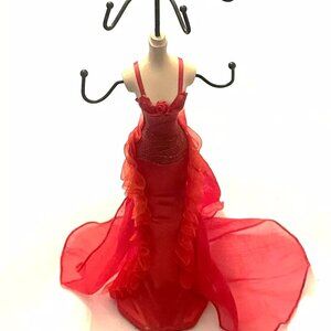 Mannequin Red Gown Evening Dress Jewelry Tree Display Stand16" Black Wire holder